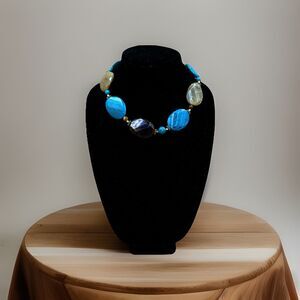 Chunky Acrylic Gemstone Statement Necklace Turquoise Howlite Agate Jasper Boho